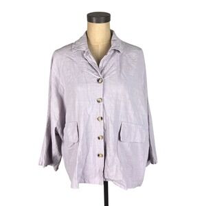 The Lullaby Club Womens Lavender Linen Blend Button Down Oversized‎ Shirt SM
